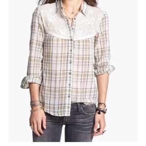 Shyanne Plaid Lace Detail Button-Up Shirt
